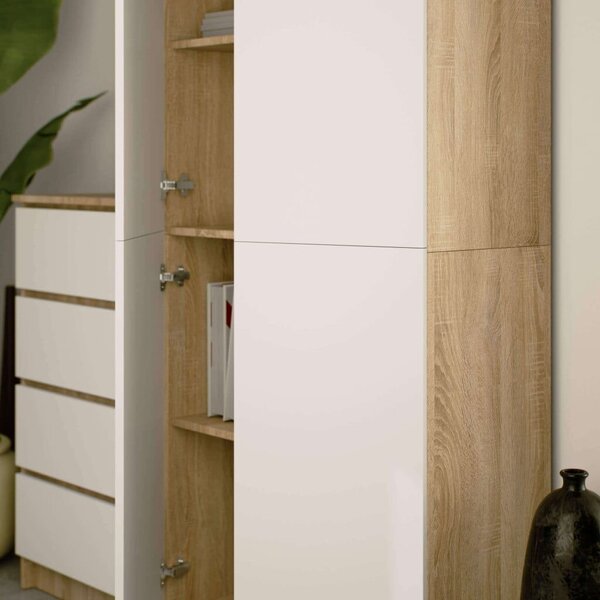 Polc 8 polccal, 16 mm-es laminált forgácslap, 80x35x180 cm, sonoma tölgy és fehér