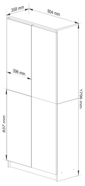 Polc 8 polccal, 16 mm-es laminált forgácslap, 80x35x180 cm, sonoma tölgy és fehér
