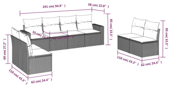 VidaXL Polyrattan Kerti Ülőgarnitúra - 8 részes - Fekete