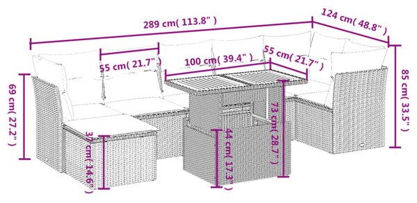 VidaXL Polyrattan Kerti Ülőgarnitúra - 8 részes, Szürke