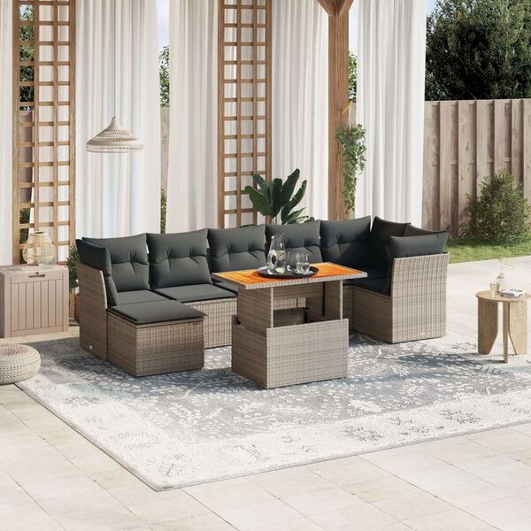 VidaXL Polyrattan Kerti Ülőgarnitúra - 8 részes, Szürke