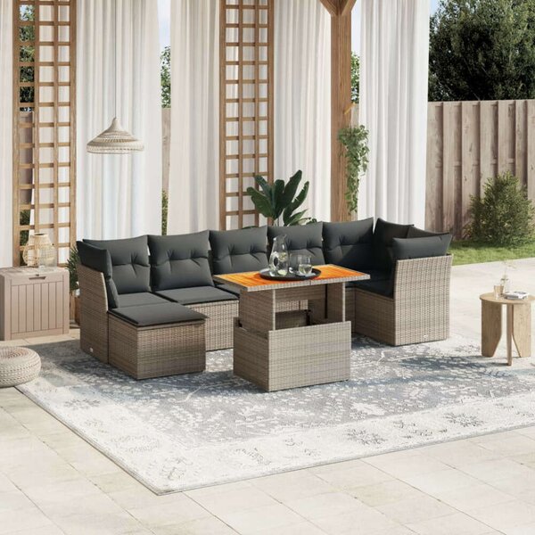 VidaXL Polyrattan Kerti Ülőgarnitúra - 8 részes, Szürke