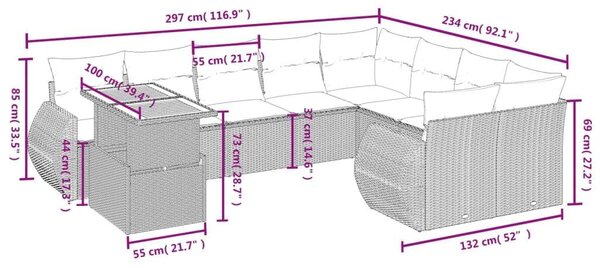 VidaXL Polyrattan Kerti Ülőgarnitúra - 10 részes - Szürke