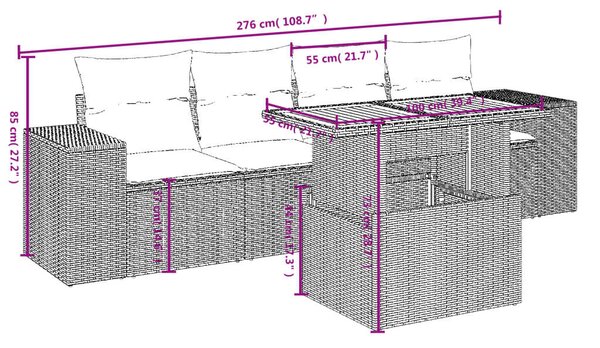 VidaXL Polyrattan Kerti Ülőgarnitúra - 5 részes - Szürke