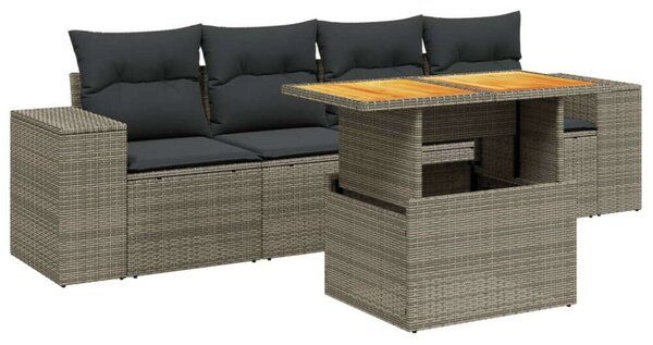 VidaXL Polyrattan Kerti Ülőgarnitúra - 5 részes - Szürke