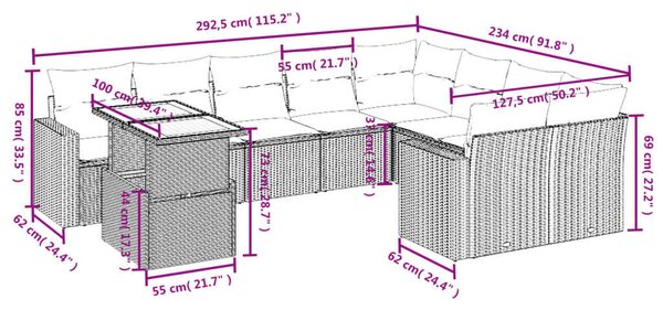 VidaXL Polyrattan Kerti Ülőgarnitúra - 10 részes - Bézs
