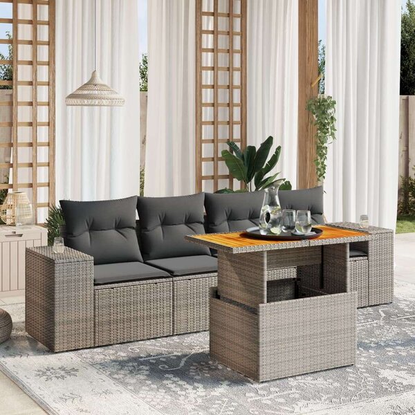 VidaXL Polyrattan Kerti Ülőgarnitúra - 5 részes - Szürke