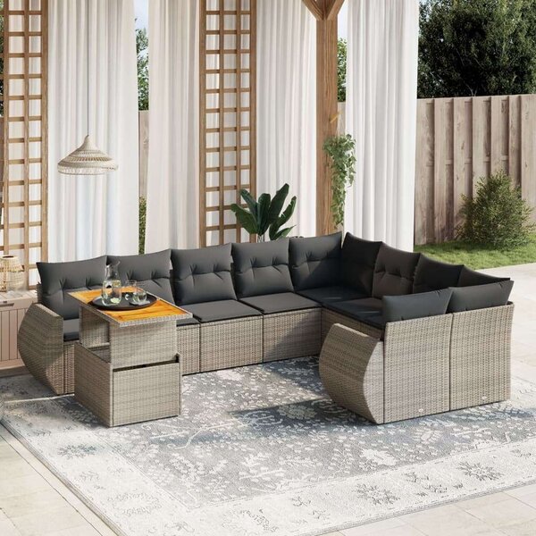 VidaXL Polyrattan Kerti Ülőgarnitúra - 10 részes - Szürke