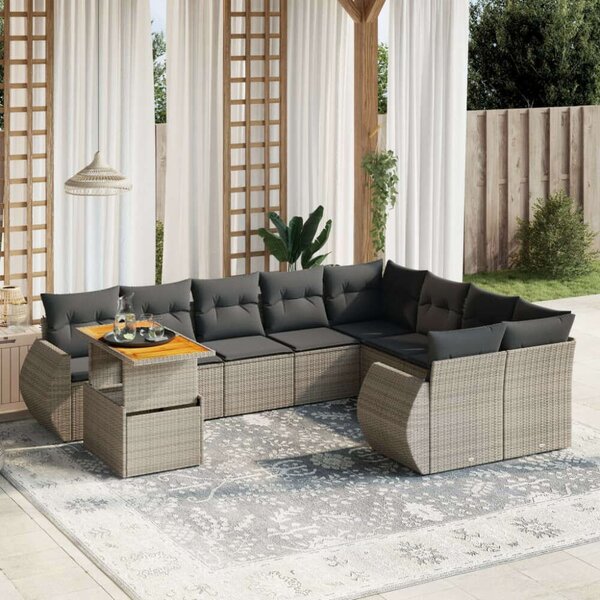 VidaXL Polyrattan Kerti Ülőgarnitúra - 10 részes - Szürke