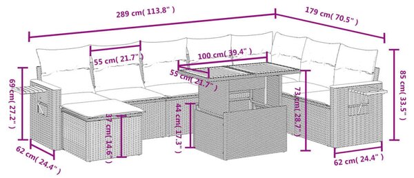 VidaXL Polyrattan Kerti Ülőgarnitúra - 8 részes - Szürke