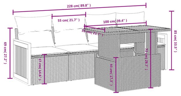 VidaXL 5 részes szürke polyrattan kerti ülőgarnitúra