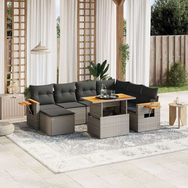 VidaXL Polyrattan Kerti Ülőgarnitúra - 8 részes - Szürke