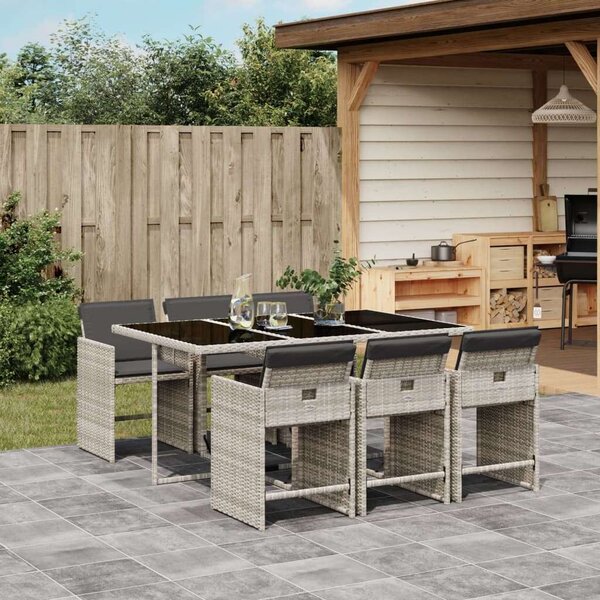 Polyrattan Kerti Étkezőgarnitúra - 7 részes - Világosszürke