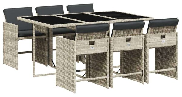 Polyrattan Kerti Étkezőgarnitúra - 7 részes - Világosszürke
