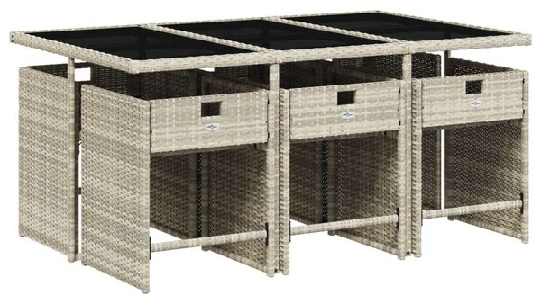 Polyrattan Kerti Étkezőgarnitúra - 7 részes - Világosszürke