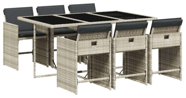 Polyrattan Kerti Étkezőgarnitúra - 7 részes - Világosszürke