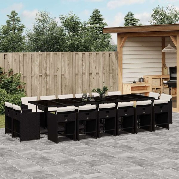 VidaXL - 17 Részes Kerti Étkezőgarnitúra - Fekete Polyrattan