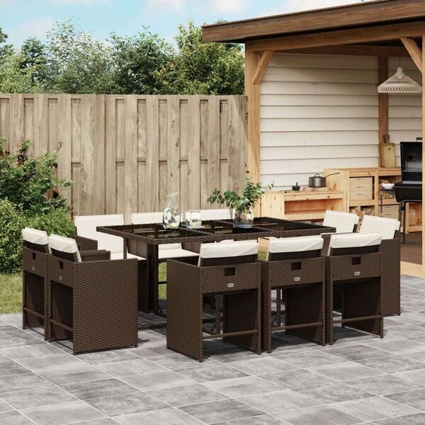 VidaXL 11 részes barna polyrattan kerti ülőgarnitúra párnákkal