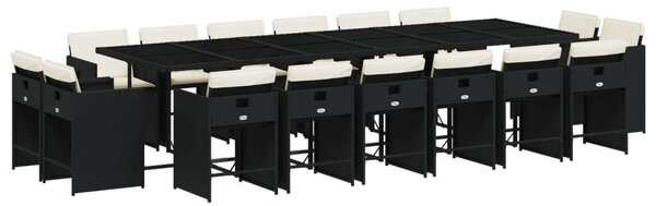 VidaXL - 17 Részes Kerti Étkezőgarnitúra - Fekete Polyrattan