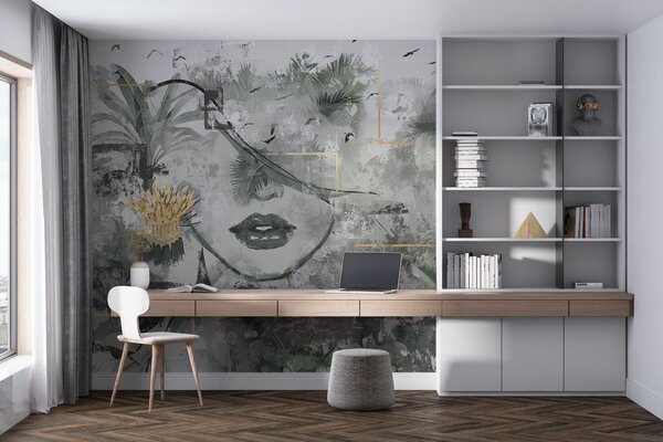 Fotótapéta Grunge esőerdő és egy lány arcának sziluettje, Természet fotótapéta, w01916d1 : Uwalls.hu