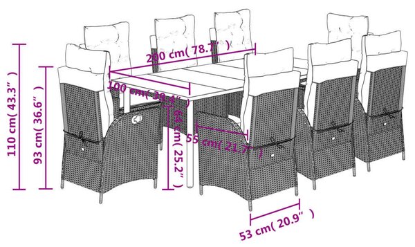 VidaXL Polyrattan Kerti Étkezőgarnitúra - 9 részes