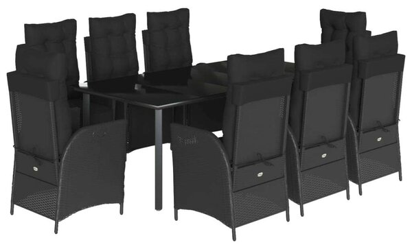 Polyrattan Kerti Étkezőgarnitúra - 9 részes - Fekete