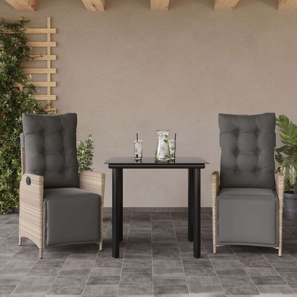 VidaXL 3részes világosszürke polyrattan kerti étkezőgarnitúra párnával