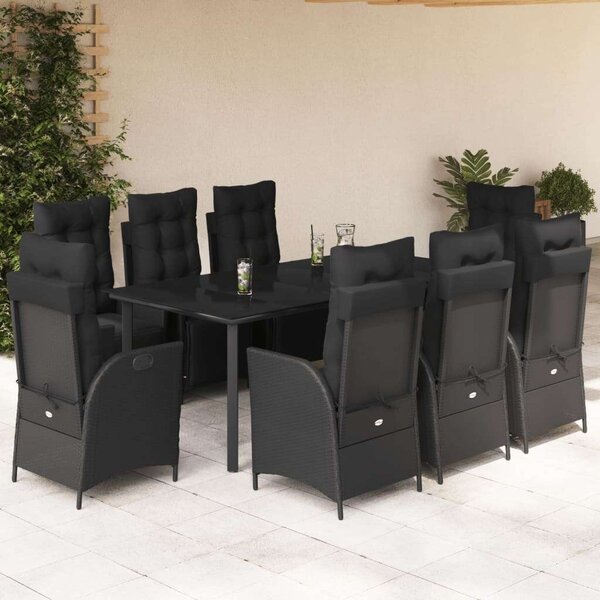 Polyrattan Kerti Étkezőgarnitúra - 9 részes - Fekete