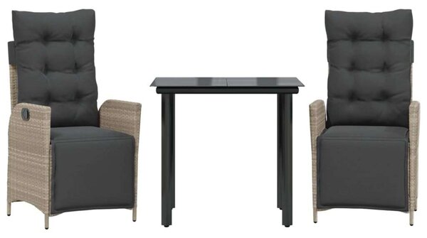 VidaXL 3részes világosszürke polyrattan kerti étkezőgarnitúra párnával