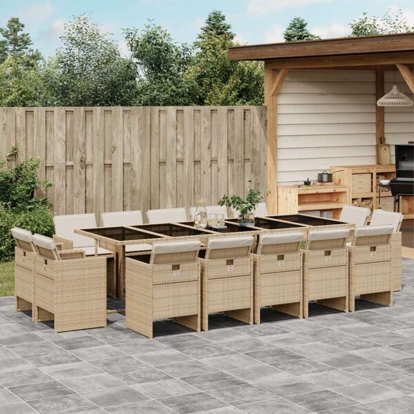 VidaXL Polyrattan Kerti Étkezőgarnitúra - 15 részes - Bézs