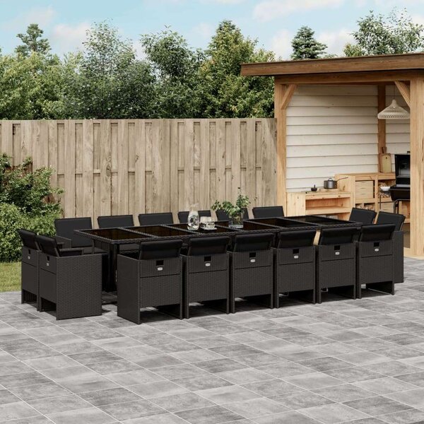 VidaXL - 17 Részes Kerti Étkezőgarnitúra - Fekete Polyrattan