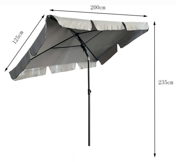 Akord Szürke Kerti Napernyő FLOKS 235x200x125 cm - UV és Vízálló, Állítható Dőlészög, Poliészter Anyag, Könnyű Összeszerelés