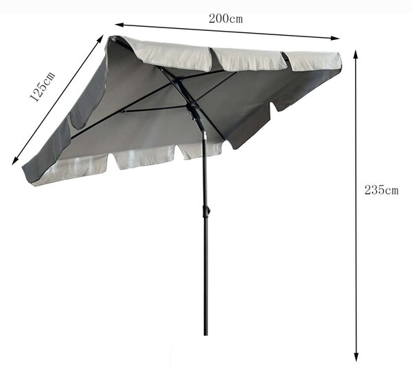 Akord Szürke Kerti Napernyő FLOKS 235x200x125 cm - UV és Vízálló, Állítható Dőlészög, Poliészter Anyag, Könnyű Összeszerelés