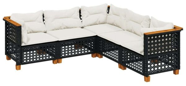 VidaXL 5 részes fekete polyrattan kerti kanapészett párnákkal
