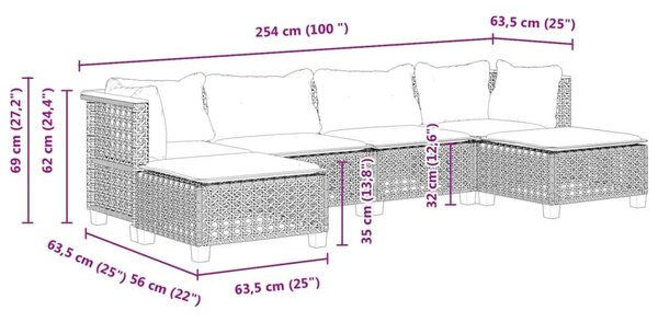 VidaXL Polyrattan Kerti Ülőgarnitúra - 6 részes - Fekete