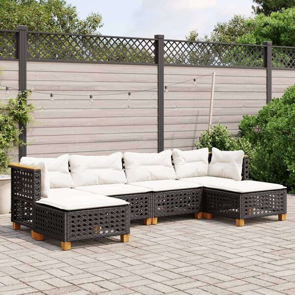 VidaXL Polyrattan Kerti Ülőgarnitúra - 6 részes - Fekete