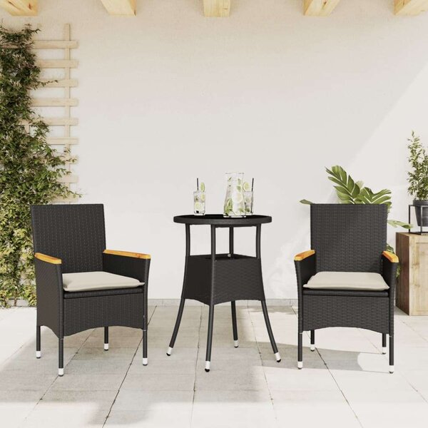 VidaXL Kerti Étkezőgarnitúra - 3 részes - Fekete Polyrattan