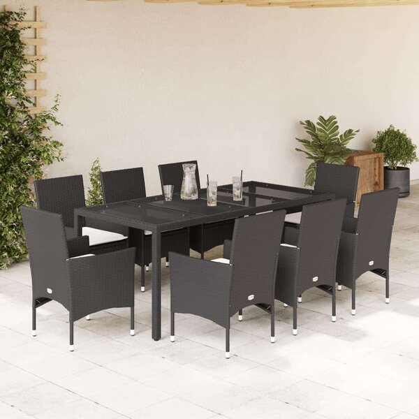 VidaXL Polyrattan Kerti Étkezőgarnitúra - 9 részes - Fekete
