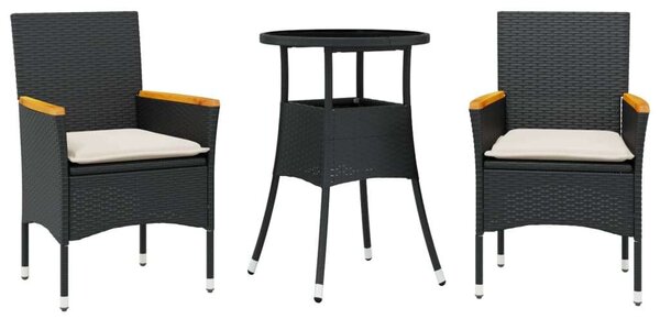 VidaXL Kerti Étkezőgarnitúra - 3 részes - Fekete Polyrattan