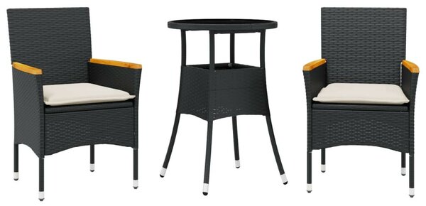 VidaXL Kerti Étkezőgarnitúra - 3 részes - Fekete Polyrattan