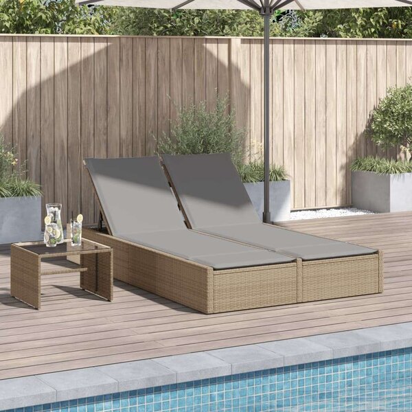 VidaXL Dupla Napozóágy - Polyrattan - Bézs - 200cm