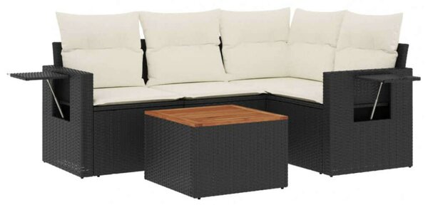 VidaXL 5 részes fekete polyrattan kerti kanapészett párnákkal