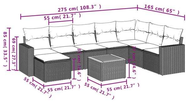 VidaXL Polyrattan Kerti Ülőgarnitúra - 9 részes - Fekete