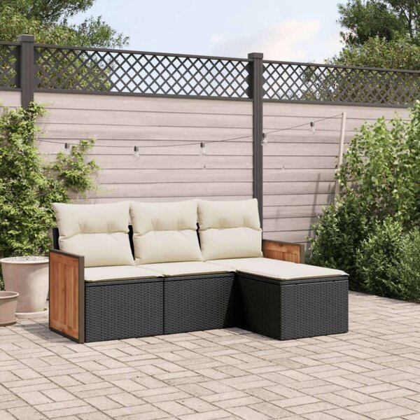 VidaXL Polyrattan Kerti Ülőgarnitúra - 4 részes - Fekete