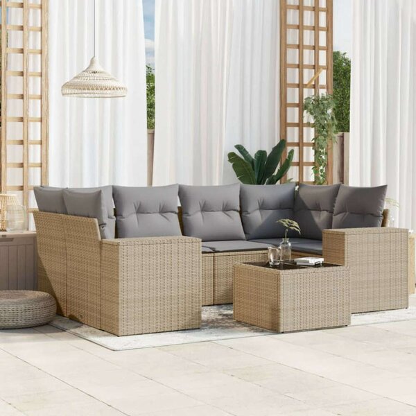 VidaXL Polyrattan Kerti Ülőgarnitúra - 7 részes, Bézs