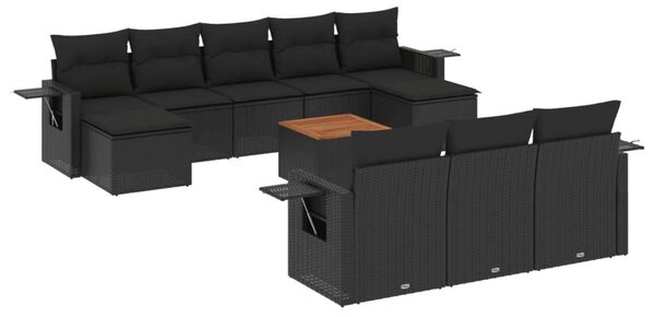 VidaXL 11 részes fekete polyrattan kerti ülőgarnitúra párnákkal