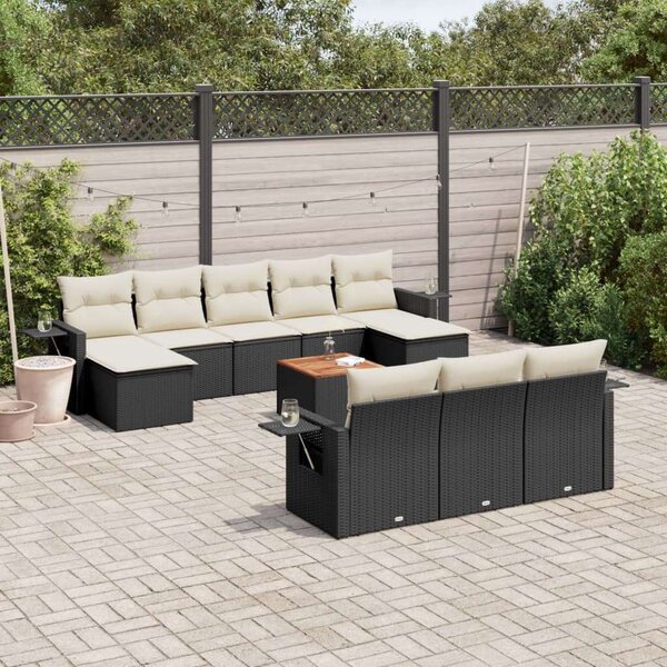 VidaXL Polyrattan Kerti Ülőgarnitúra - 11 részes - Fekete