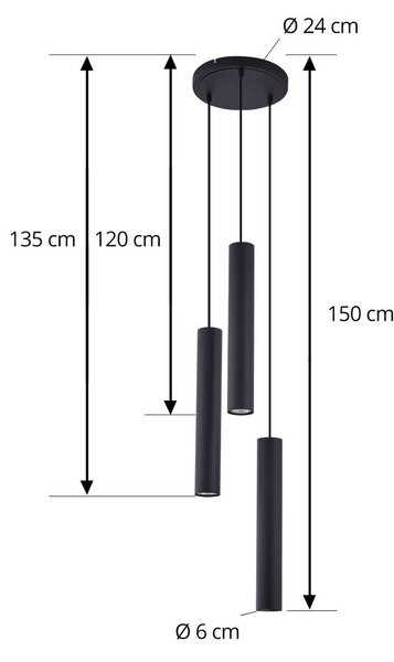 Lindby függőlámpa Joffrey, Ø 24 cm, fekete, 3-as lámpa, GU10, dimmelhető, Fekete, Nappali / Étkező, fém, Modern