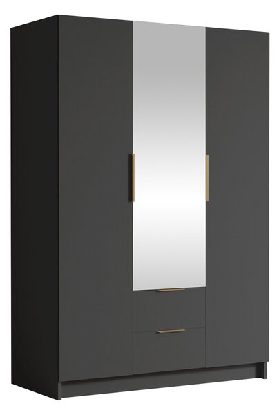 Gardróbszekrény Closico Calvron II, Laminált forgácslap, 216x150x60cm, Aranysárga, Fekete