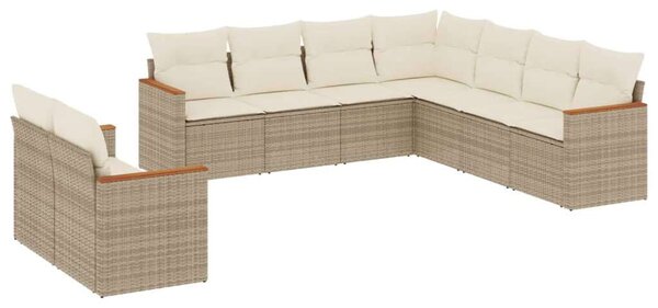 VidaXL 9-részes bézs polyrattan kerti ülőgarnitúra párnákkal